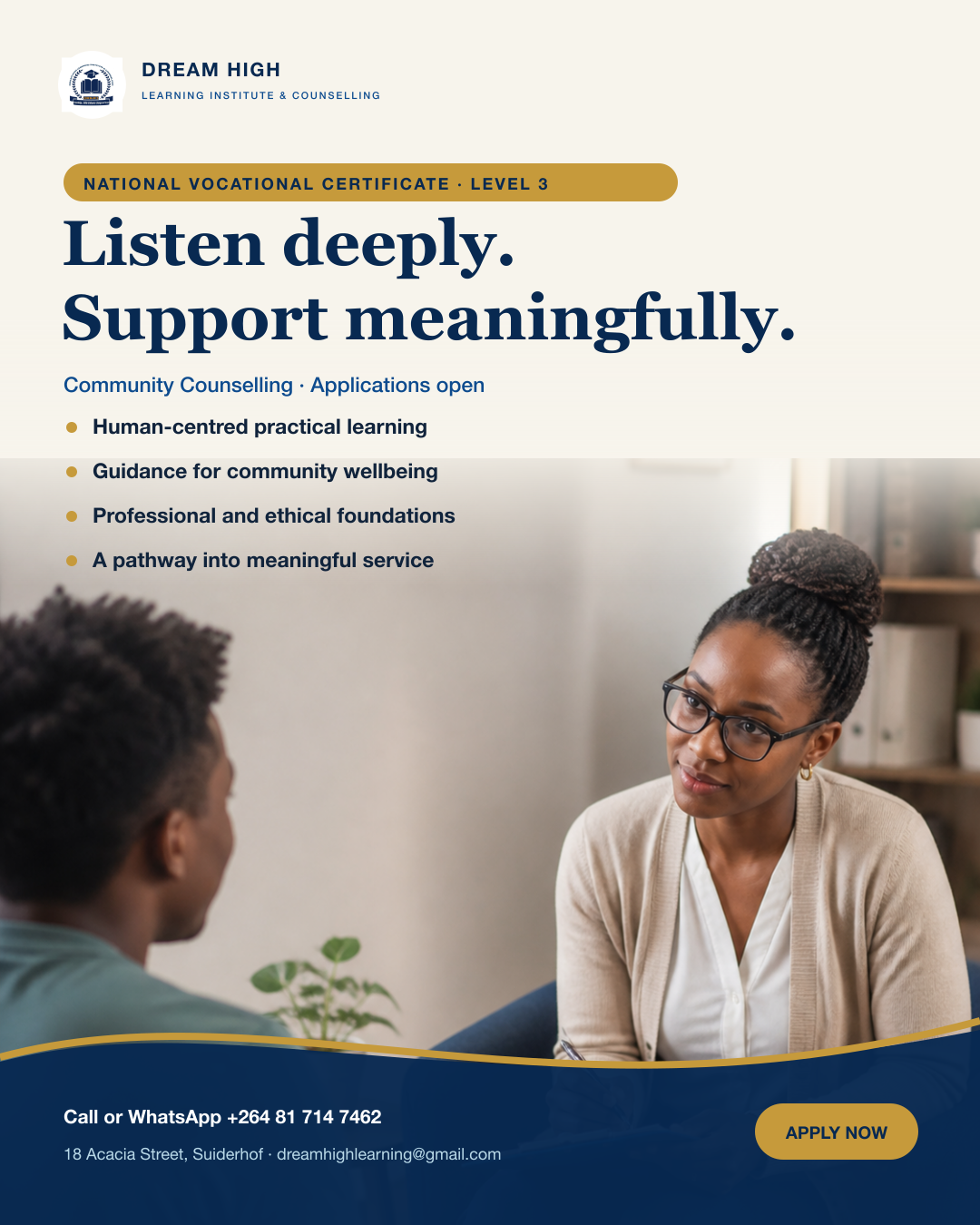 Dream High Community Counselling Level 3 campaign